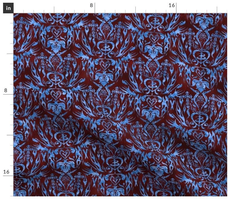 Buffy Damask Blue on Red