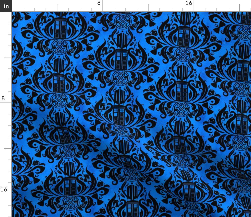 Dr Who Damask Black On Soft Blue WC