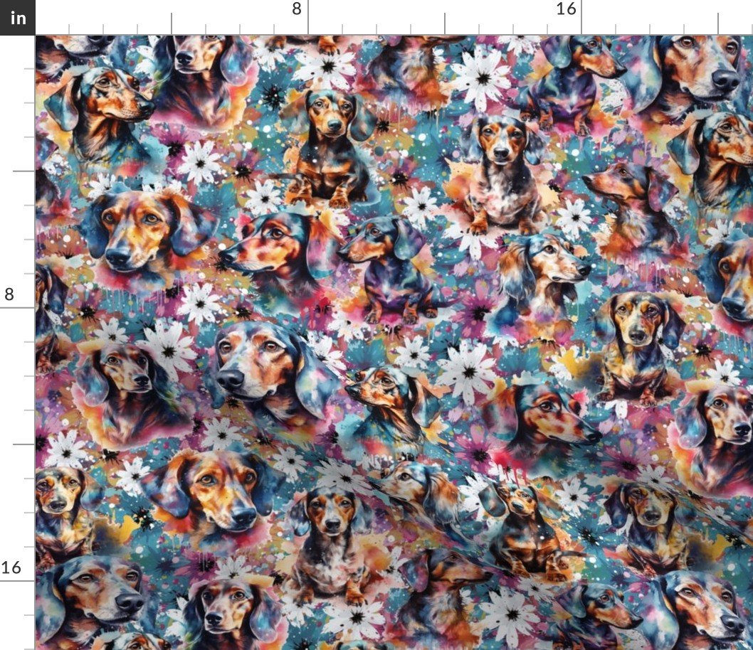Paint Splatter Dachshund Spaced