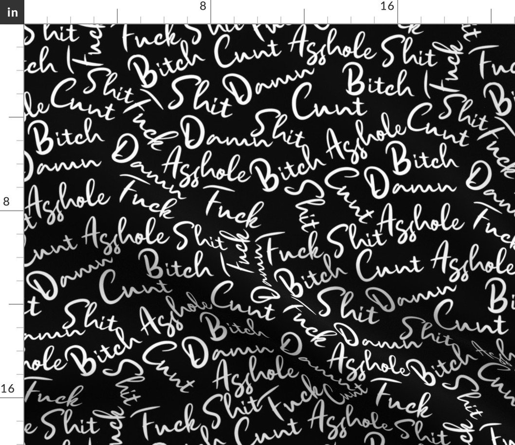 Swear Words Squished B&W I